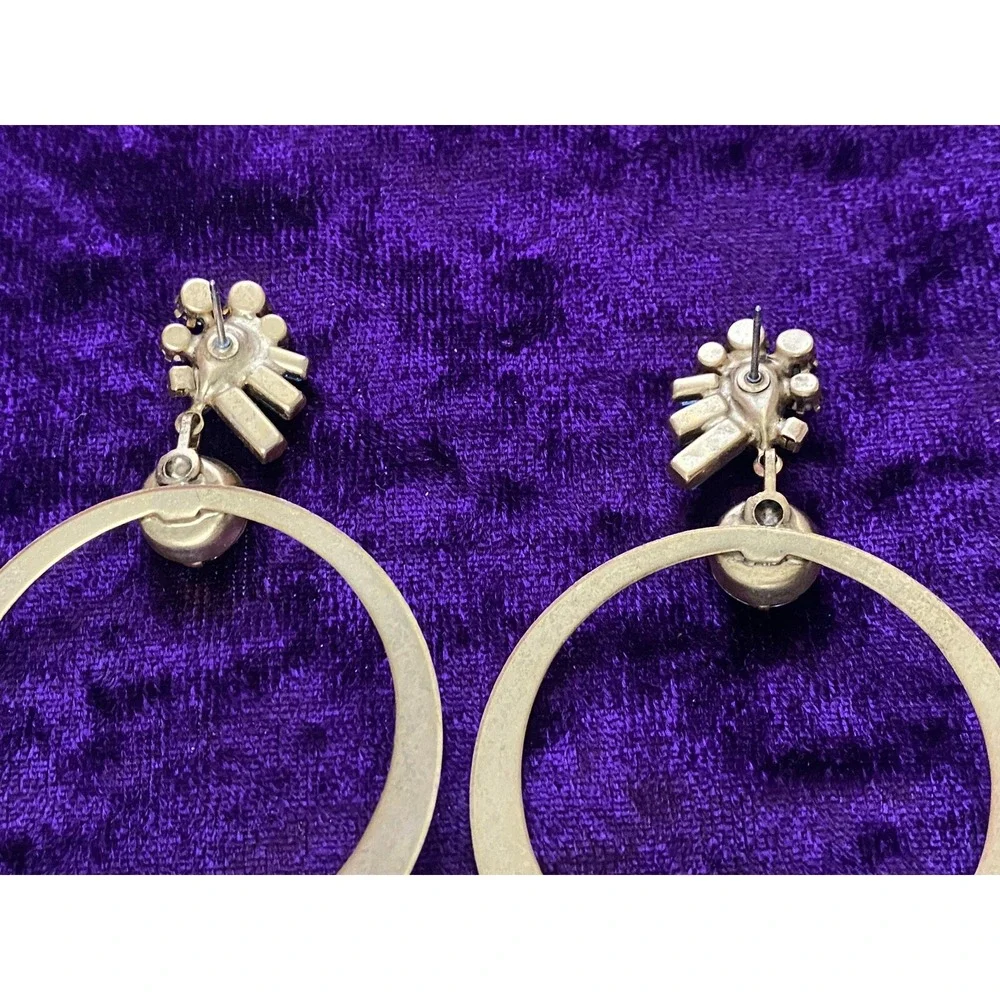 Elizabeth‎ Cole Pink Crystal Drop Dangle Earrings Speckled Cabs Hoops Post Glam - Picture 7 of 9